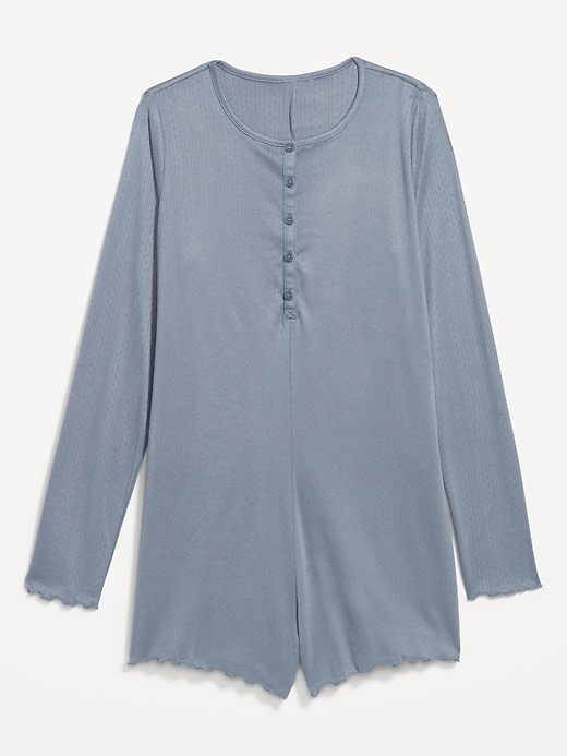 Image number 4 showing, Long-Sleeve Pointelle Henley Pajama Romper