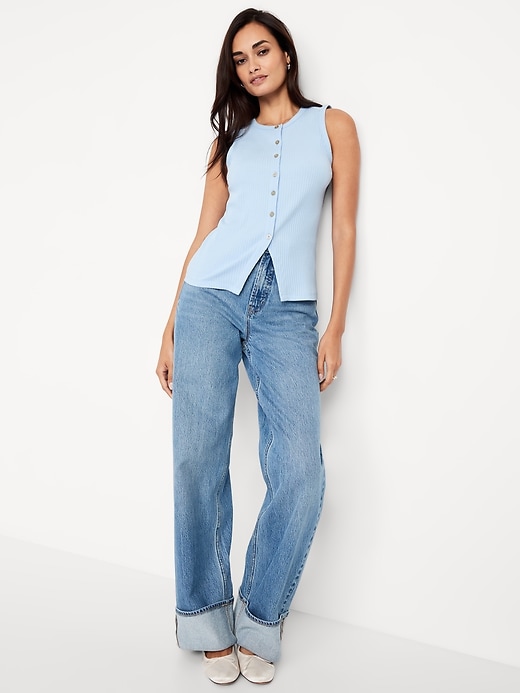 Image number 3 showing, Sleeveless Button-Down Ribbed Top