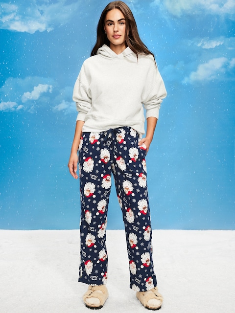 Mid-Rise Printed Flannel Pajama Pants for Women - Jolly Santa (Match The Fam!)