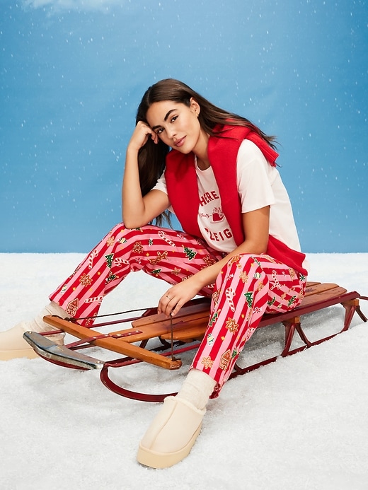 Image number 1 showing, Mid-Rise Printed Flannel Pajama Pants for Women