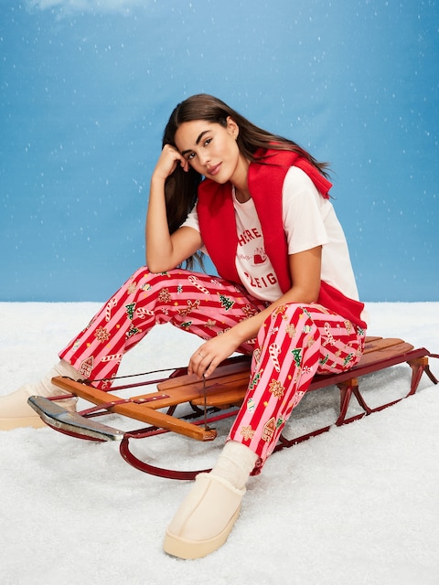 Mid-Rise Printed Flannel Pajama Pants for Women - Holiday Stripes (Match The Fam!)