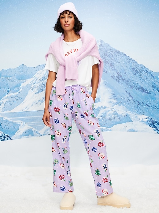 Image number 1 showing, Mid-Rise Printed Flannel Pajama Pants for Women