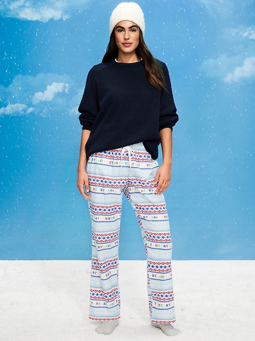 Image number 3 showing, Mid-Rise Printed Flannel Pajama Pants for Women