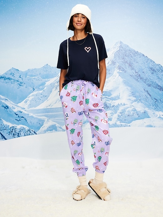 Image number 1 showing, High-Waisted Printed Flannel Pajama Jogger for Women