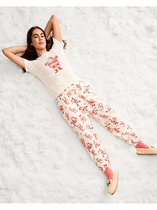 Image number 1 showing, High-Waisted Printed Flannel Pajama Jogger for Women