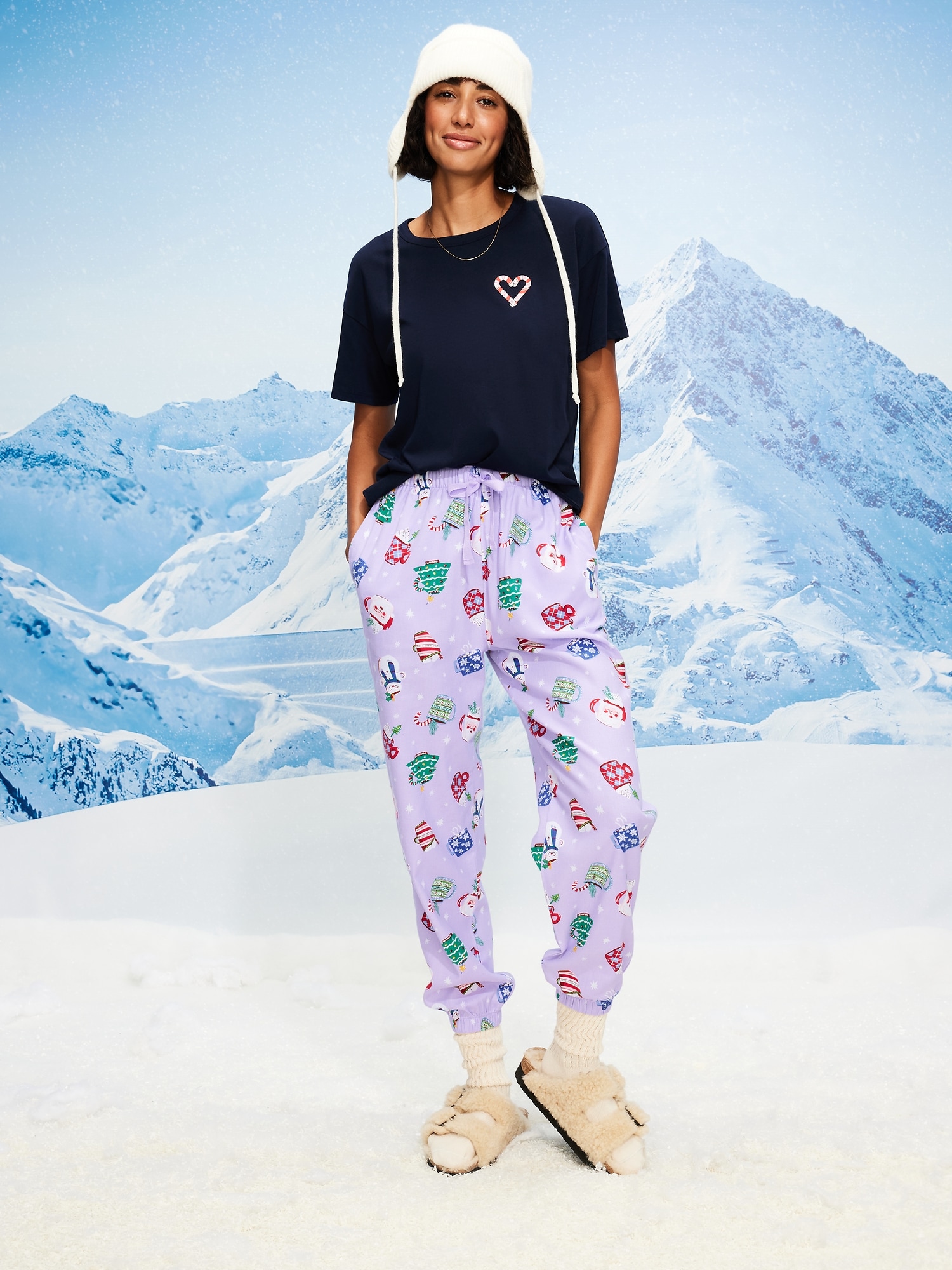 High-Waisted Printed Flannel Pajama Jogger for Women