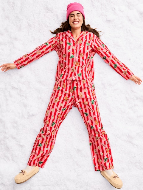 Printed Flannel Pajama Pant Set for Women - Holiday Stripes (Match The Fam!)
