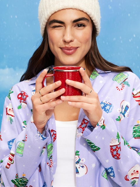 Printed Flannel Pajama Pant Set for Women - Purple Mugs (Match The Fam!)