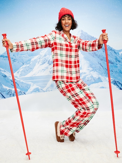 Plaid Flannel Pajama Pant Set for Women - Red Plaid (Match The Fam!)