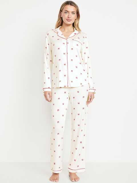 Sunday Sleep Knit Jersey Pant Set - Red Bows