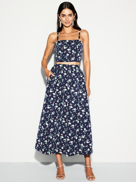 The Occasion by Old Navy High-Waisted Taffeta Midi Skirt - Navy Floral