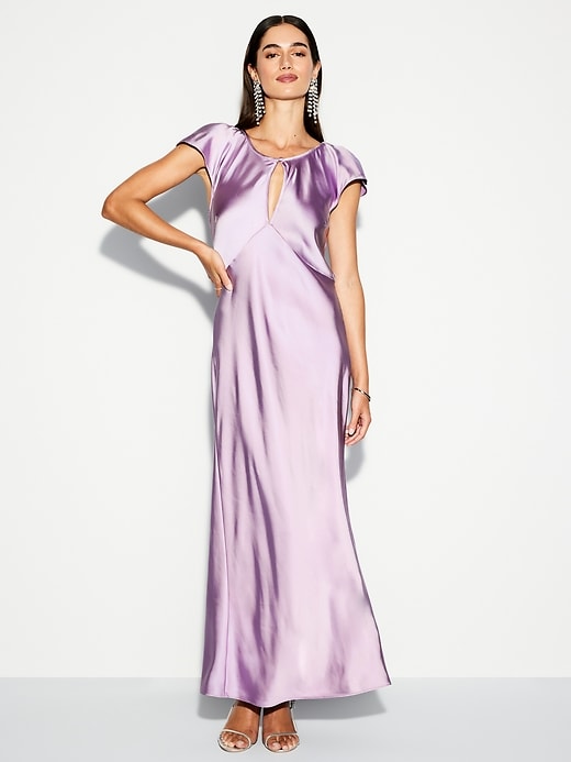 Image number 1 showing, The Occasion by Old Navy Flutter-Sleeve Keyhole Satin Maxi Dress