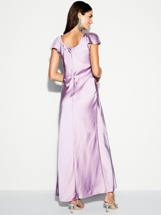 Image number 2 showing, The Occasion by Old Navy Flutter-Sleeve Keyhole Satin Maxi Dress