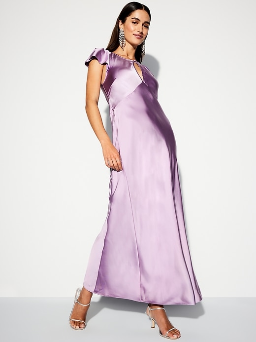 Image number 3 showing, The Occasion by Old Navy Flutter-Sleeve Keyhole Satin Maxi Dress
