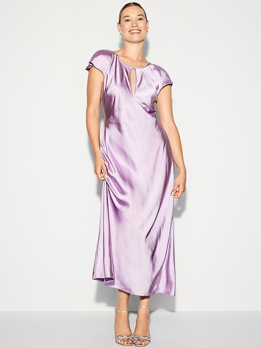 Image number 8 showing, The Occasion by Old Navy Flutter-Sleeve Keyhole Satin Maxi Dress