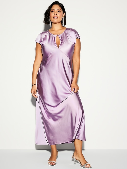 Image number 5 showing, The Occasion by Old Navy Flutter-Sleeve Keyhole Satin Maxi Dress