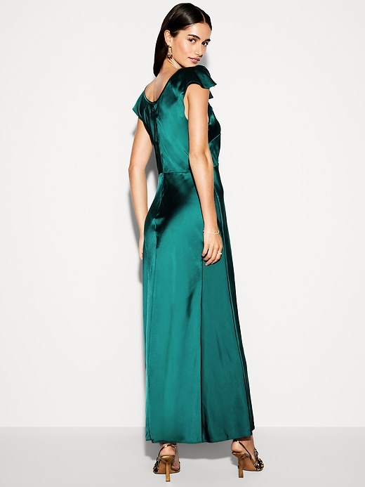 Image number 2 showing, The Occasion by Old Navy Flutter-Sleeve Keyhole Satin Maxi Dress