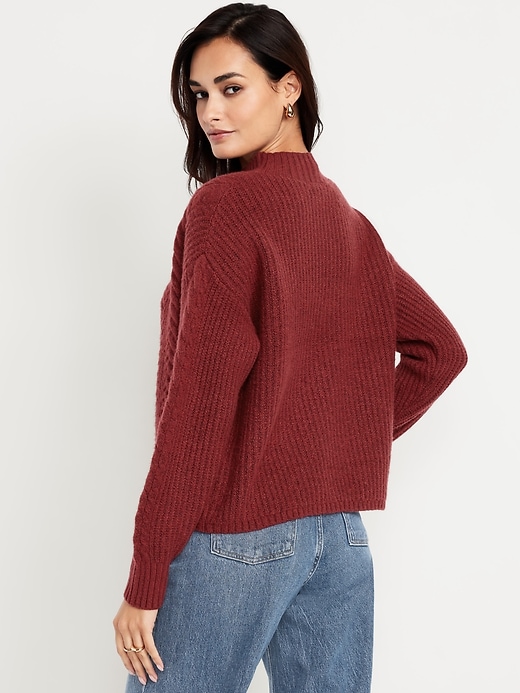 Image number 2 showing, SoSoft Cropped Mock-Neck Cable Sweater