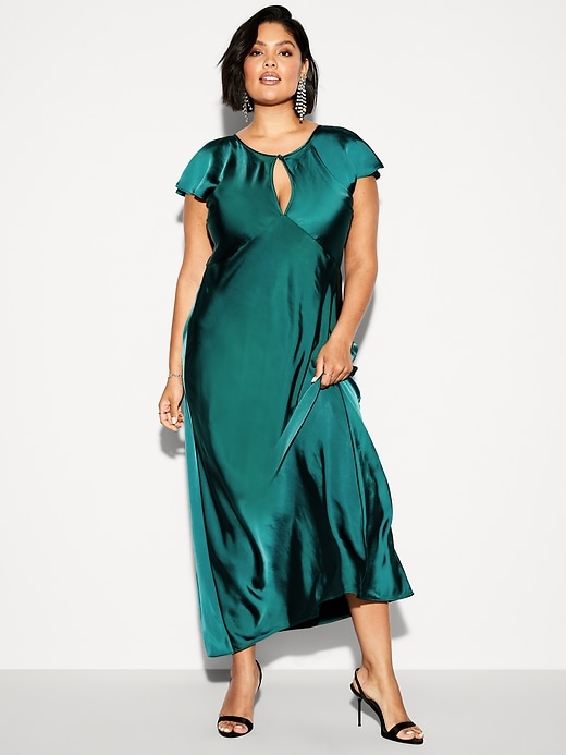Image number 8 showing, The Occasion by Old Navy Flutter-Sleeve Keyhole Satin Maxi Dress
