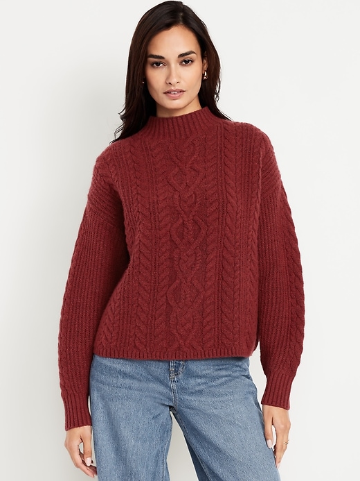 Image number 1 showing, SoSoft Cropped Mock-Neck Cable Sweater