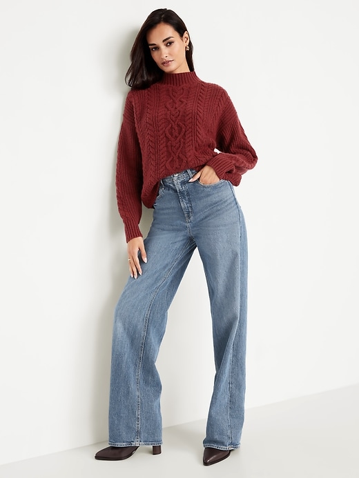 Image number 3 showing, SoSoft Cropped Mock-Neck Cable Sweater