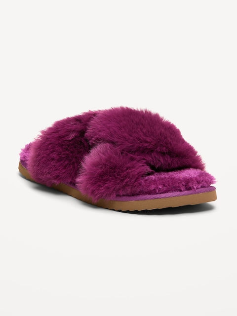 Faux-Fur Twist-Front Slippers for Women - Madder Root