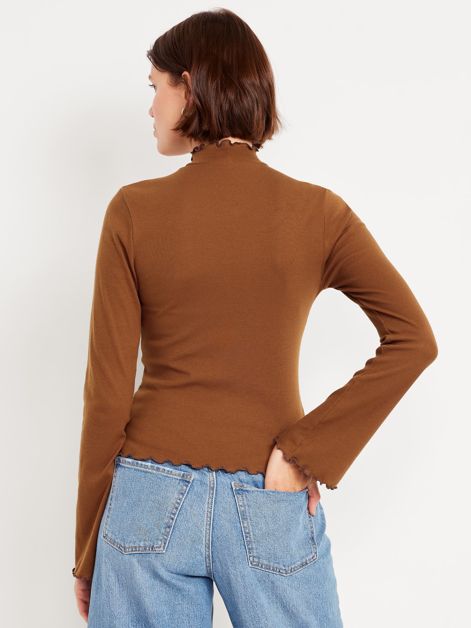 Mock-Neck Lettuce-Edge Rib Top | Old Navy