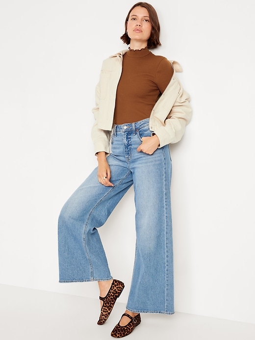 Image number 3 showing, Mock-Neck Lettuce-Edge Rib Top