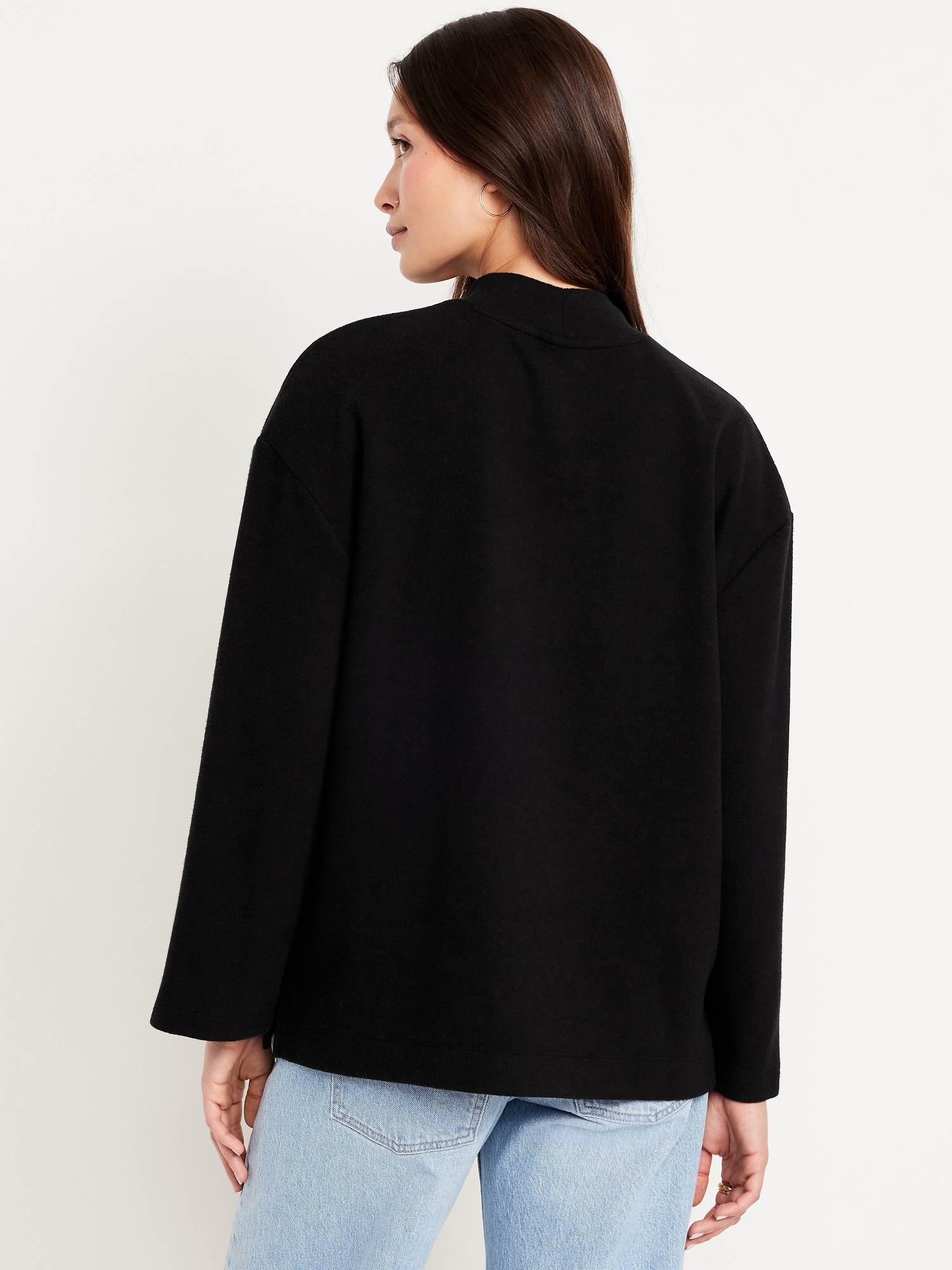 HZSONNE Women's Mock Neck Puff Sleeve Pullover Sweater - Lantern Cuff Knitted Tunic Top (Black, Small) - View #7