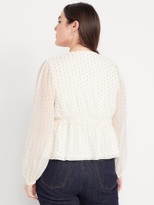 Image number 5 showing, Waist-Defined Ruffle-Trim Clip-Dot Top