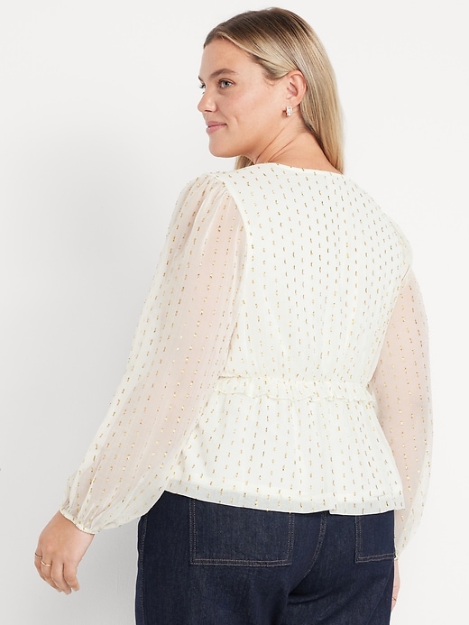 Image number 7 showing, Waist-Defined Ruffle-Trim Clip-Dot Top
