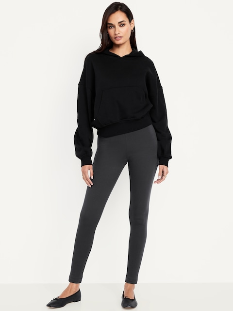 High-Waisted Fleece-Lined Ankle Leggings - Panther