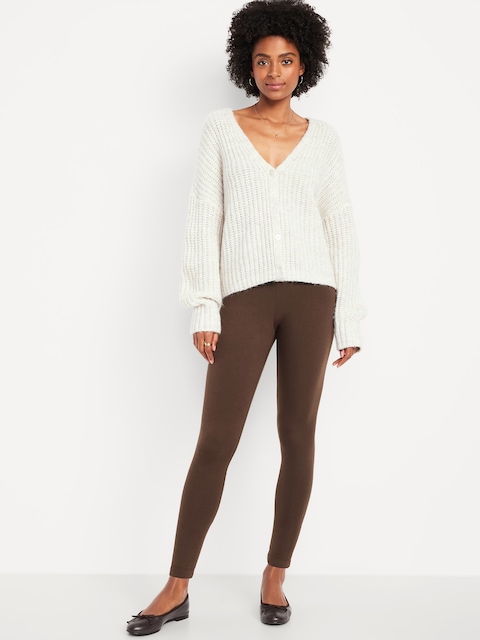 High-Waisted Fleece-Lined Ankle Leggings - Coffee Grounds