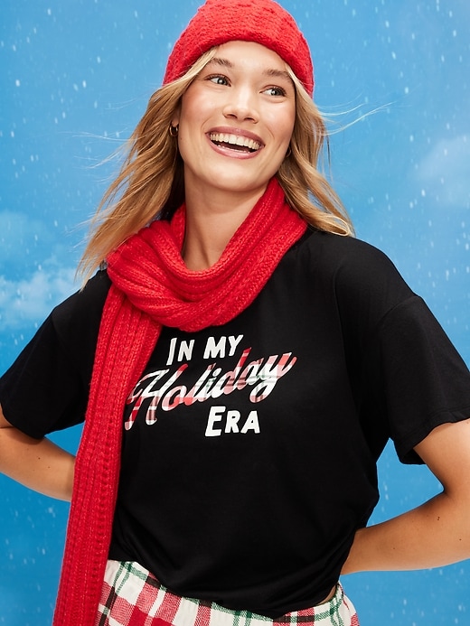 Image number 3 showing, Holiday-Graphic Crew-Neck T-Shirt for Women