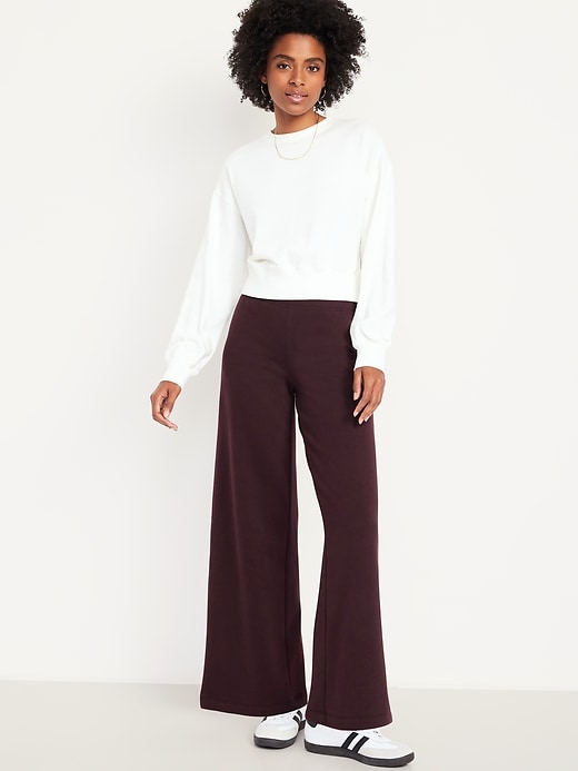 Image number 1 showing, High-Waisted Fleece-Lined Super Wide-Leg Pants