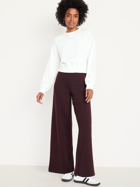 High-Waisted Fleece-Lined Super Wide-Leg Pants - Boxwood