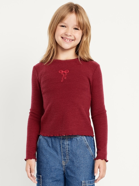 CozePlush Long-Sleeve Graphic T-Shirt for Girls - Cherry Red