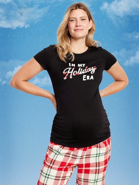 Maternity Holiday-Graphic Crew-Neck T-Shirt - Red Plaid (Match The Fam!)