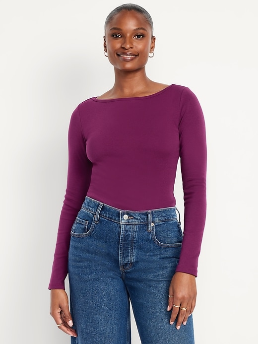 Image number 1 showing, Snug Long-Sleeve Boat-Neck T-Shirt