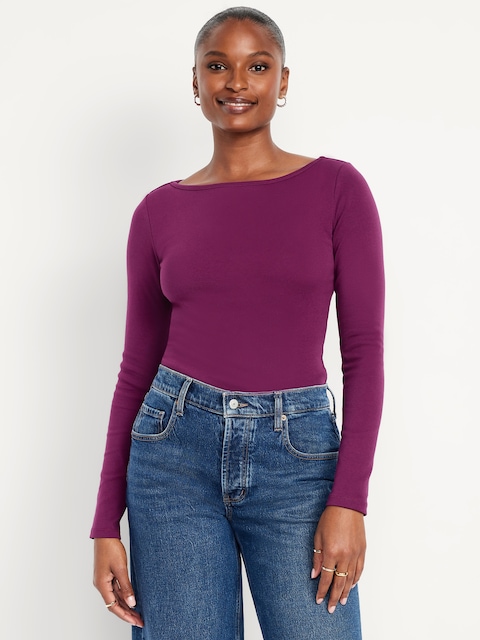 Snug Long-Sleeve Boat-Neck T-Shirt