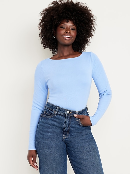 Image number 5 showing, Snug Long-Sleeve Boat-Neck T-Shirt