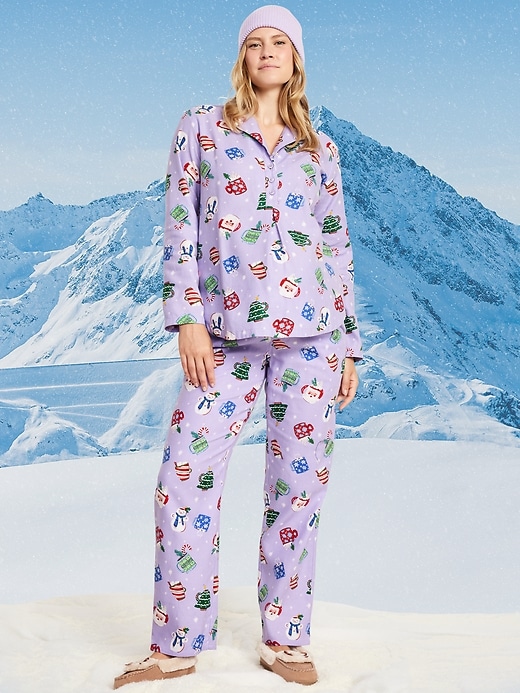 Image number 1 showing, Maternity Printed Flannel Pajama Pant Set