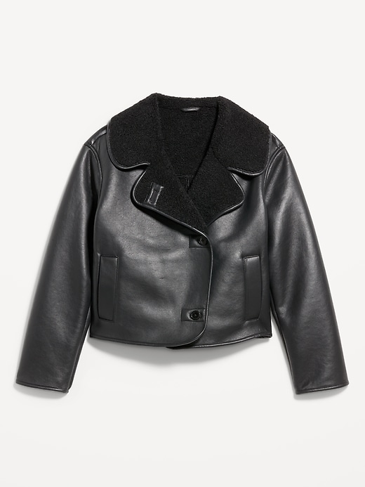 Image number 7 showing, Oversized Faux-Leather Sherpa Jacket