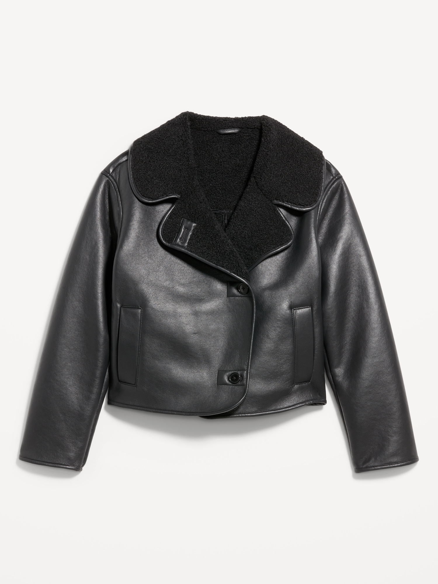 Oversized Faux-Leather Sherpa Jacket | Old Navy