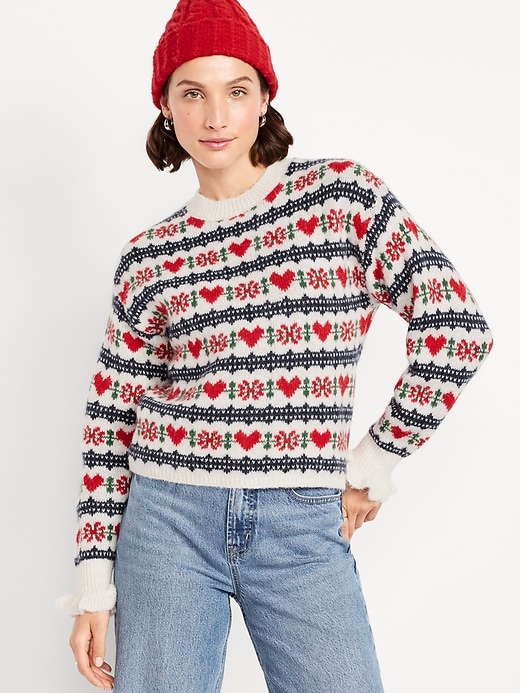Image number 1 showing, Loose Crew-Neck Wool-Blend Cropped Sweater