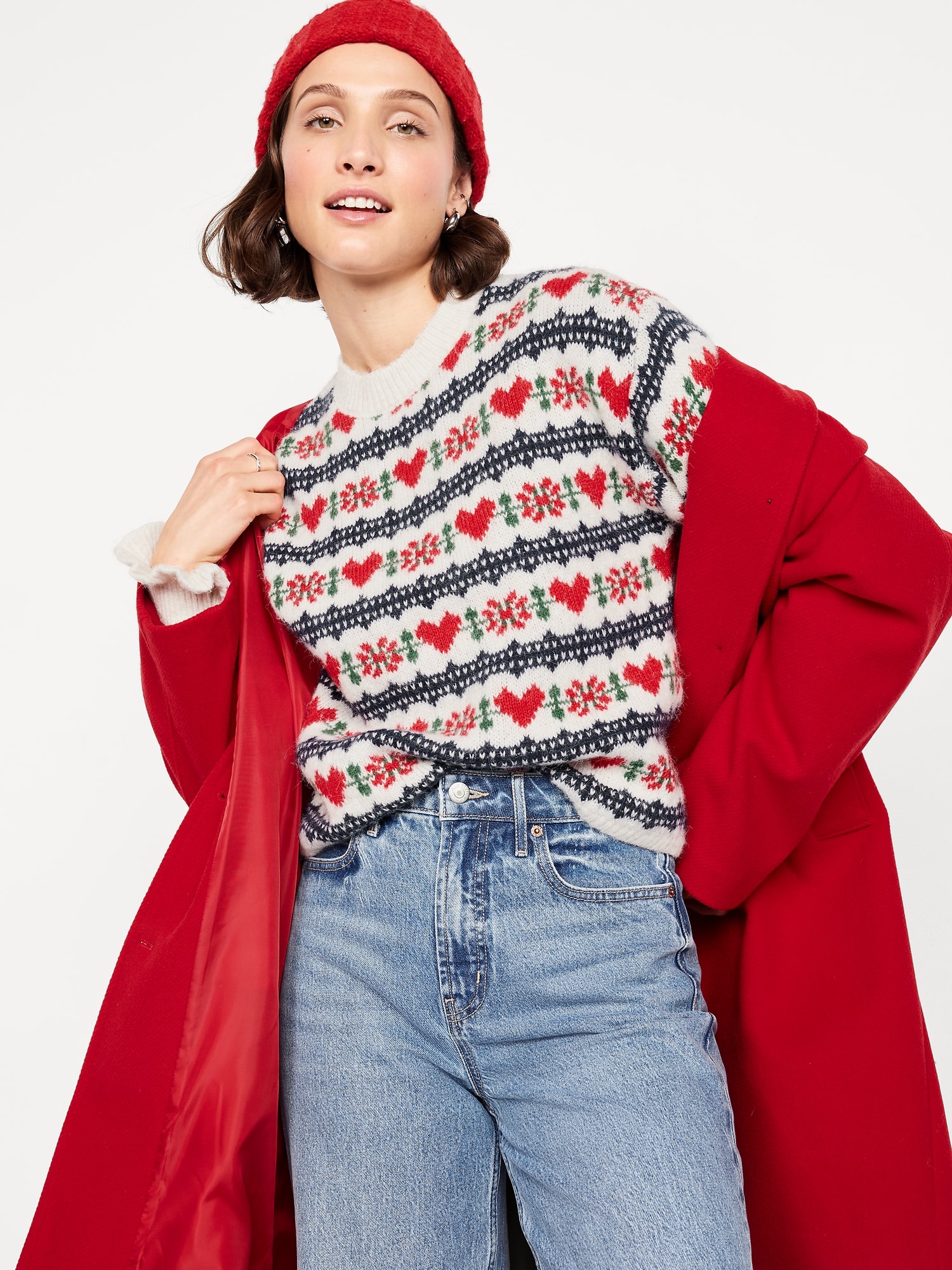 Loose Crew-Neck Wool-Blend Cropped Sweater