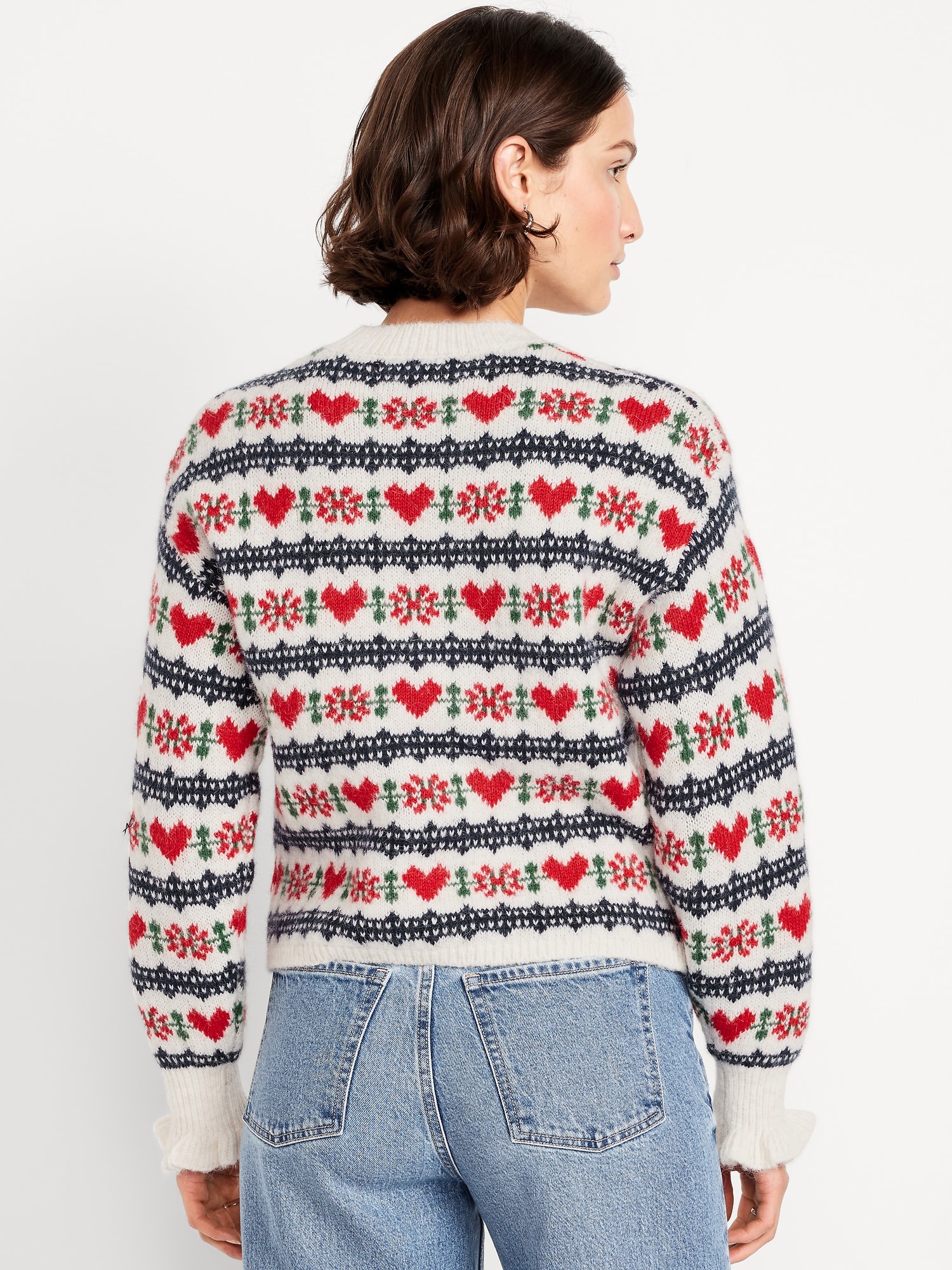 Loose Crew-Neck Wool-Blend Cropped Sweater