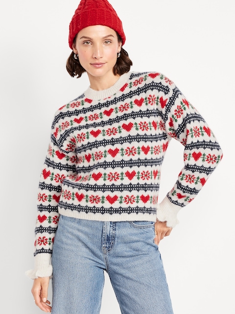 Loose Crew-Neck Wool-Blend Cropped Sweater