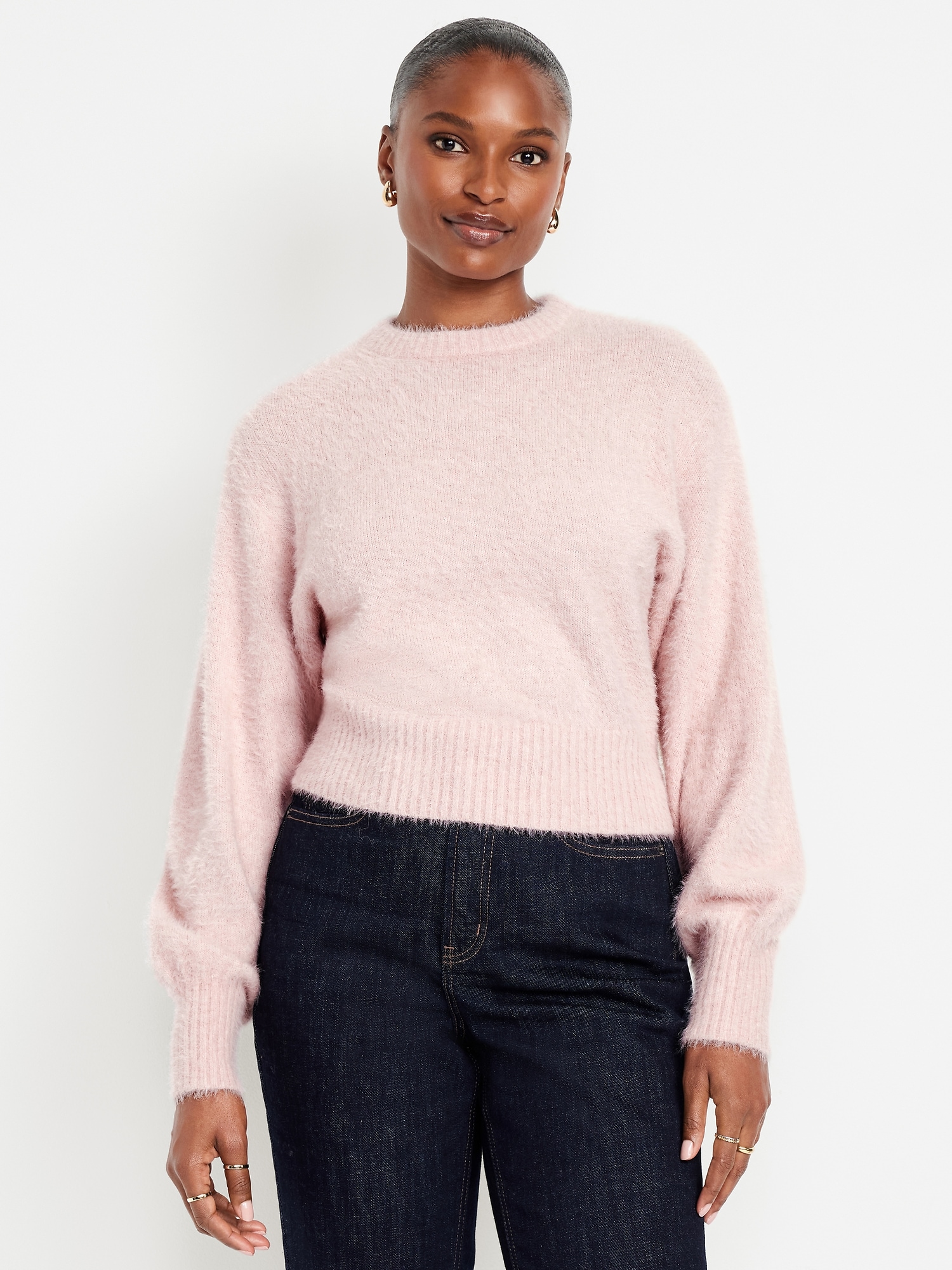 Crew-Neck Eyelash Sweater