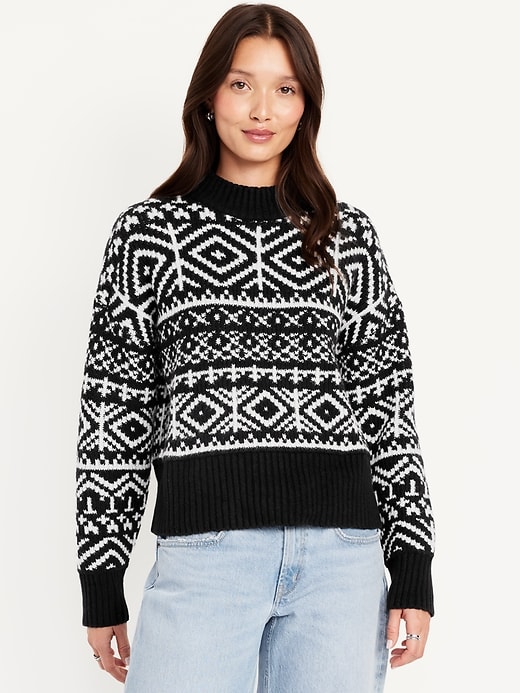 Image number 1 showing, SoSoft Mock-Neck Fair Isle Sweater